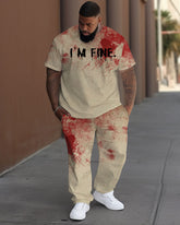 Guy's Big and Tall I'm Fine Bloody Print T-Shirt Pants Set