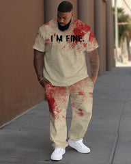 Guy's Big and Tall I'm Fine Bloody Print T-Shirt Pants Set