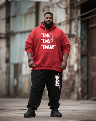 Big & Tall Men's Street Fashion Black Red Attitude Letter Print Hoodie Suit
