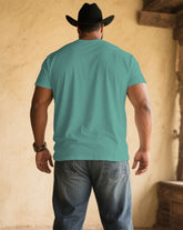 Men's Plus Size Lake Green Chest Western Pattern Printed V-Neck Short Sleeve T-Shirt