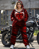 Love Individual Printed Large Size Long Sleeve Zipper Hoodie Set