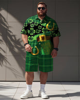 Men's Plus Size St. Patrick Graffiti Print Shirt Shorts Suit