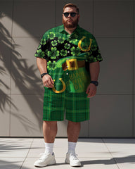 Men's Plus Size St. Patrick Graffiti Print Shirt Shorts Suit