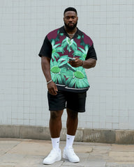 Big & Tall Men's Daily Leisure. Vintage Floral Gradient Shirt Shorts Suit
