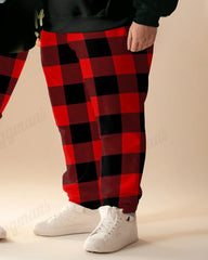 Couple Matching Big & Tall Merry Xmas Hoodie Plaid Sweatpants Set