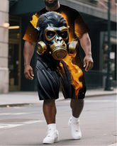 Men's Big & Tall Cool Firefighter Gorillas Print Daily Fashion Short-Sleeved T-shirt & Short Set
