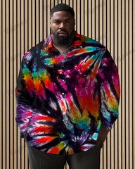 Traditional Tie-Dye Process Long Sleeve Laiar Shirt Men's Plus Size