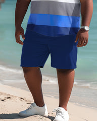 Big Build Guy's Versatile Simple Colorblock Polo Shirt Shorts Set