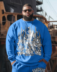 Men's Plus Size Flame Star Moon Sweatshirt Two-Piece Set