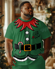 Big Guys Christmas Elf Cosplay Printed T-Shirt and Shorts Set