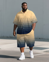 Big Guy's Classic Earth Hue Layered Gradient 2-Piece Short-Sleeve Shirt & Shorts Suit