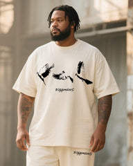 Big & Tall Men's Graffiti Pigeon Alphabet Print T-Shirt Trousers Suit