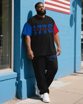 Men's Plus Size Independence Day Colorblock 1776 Letter Print T-Shirt Trousers Suit