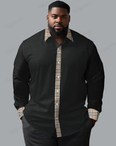 Featured Check Stitching Long Sleeve Lapel Shirt Men's Big and Tall