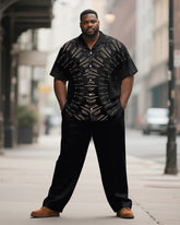 Men's Plus Size Black Half Circle Geometric Print Short Sleeve Shirt Trousers Suit