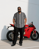 Big & Tall Men's Business Black & White Geometric Short Sleeve Shirt Trousers Suit