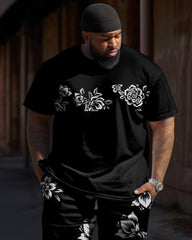Floral Print T-Shirt Trousers Suit Men's Large