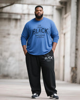 Big & Tall Men's Black And Blue Graffiti Letters Print Long Sleeve T-Shirt Pants Suit
