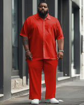 Big Men's Solid Color Red Short Sleeve Shirt Trousers Set