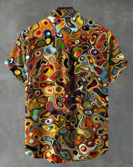 Big & Tall Men's Watercolor Wave Print Henry Collar Short Sleeve Shirt