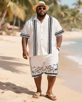 Big Men's Vacation Casual Bohemian Style Side Texture Short Sleeve Shirt Shorts Suit