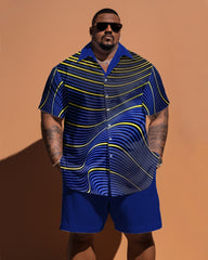 Big Guys Simple Geometric Pattern Short Sleeve Shirt Shorts Set