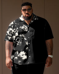 Men's Plus Size Retro Floral Chain Short Sleeve Shirt Shorts Set
