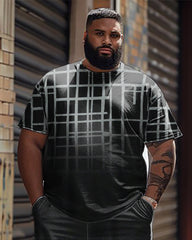 Men's Plus Size Gradient Line Print T-shirt Shorts Suit