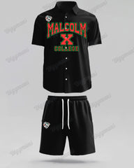 Men's Plus Size Malcolm X College Shirt Shorts Two Piece Set