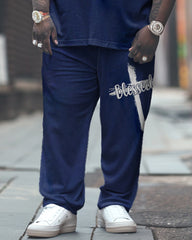Men's Large Daily Cross Letter Print T-Shirt Pants Set