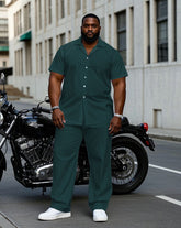 Men's Plus Size Business Aristocratic Dark Green Short-sleeved Shirt Trousers Suit