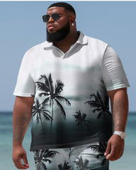 Hawaiian Gradient Coconut Colorblock Shorts Men's Plus Size Set