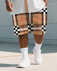 Men's Plus Size Casual Business Khaki Letter Print Shirt Shorts Suit