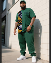 Big Boy Daily Casual Simple African Impression Print Striped Short Sleeve Trousers Suit