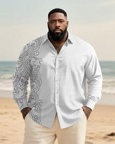 Big & Tall Men's Daily Wave Print Long Sleeve Bamboo Hemp Texture Shirt