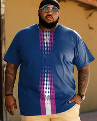 Men's Plus Size Artistic Blue Print Short Sleeve T-Shirt
