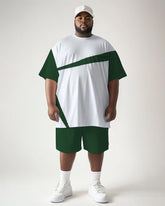 Men's Plus Size Daily Casual Green Geometric Print Short Sleeve T-Shirt Shorts Suit