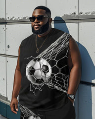 Men's Plus Size Black Football Into The Net Printed Vest Shorts Suit