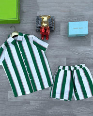 Big & Tall Men's Daily Leisure. Contrast Stripe Shirt Shorts Suit