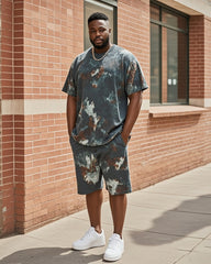Plus Size Men's Retro Tie-dyeT Shirt Shorts Suit