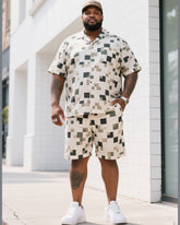 Big Man's Daily Casual Square Creative Camouflage Short Sleeve Shirt Shorts Suit