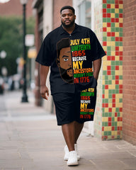 Men's Plus Size Juneteenth Photo Alphabet Print Shirt Shorts Suit
