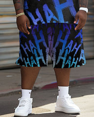 Men's Plus Size Casual Gradient HA Letter Print T-Shirt Shorts Suit