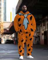 Big Men's Street Fashion Tie Cartoon Print Hoodie Set