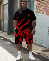 Artistic Ink-Throwed Printed T-Shirt Shorts Set Big Men's