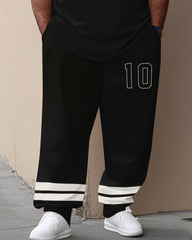 Men's Plus Size Striped Number 10 Short-sleeved T-shirt Trousers Suit
