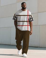 Men's Plus Size Striped Check Colorblock Printed T-shirt Trousers Suit