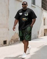 Men's Plus Size Street Graffiti Camouflage Skull Print Round Neck Short Sleeve T-Shirt Shorts Suit