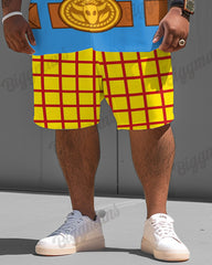 Big Men's Fun Woody's Cowboy Print Short Sleeve Shirt Shorts Set