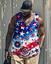 Big & Tall Men's Independence Day Star Flag Tie-Dye Printed Round Neck Sleeveless Vest